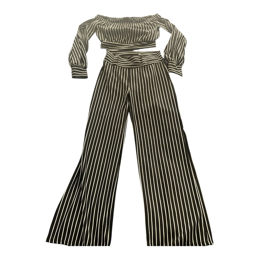 black and white striped two-piece set